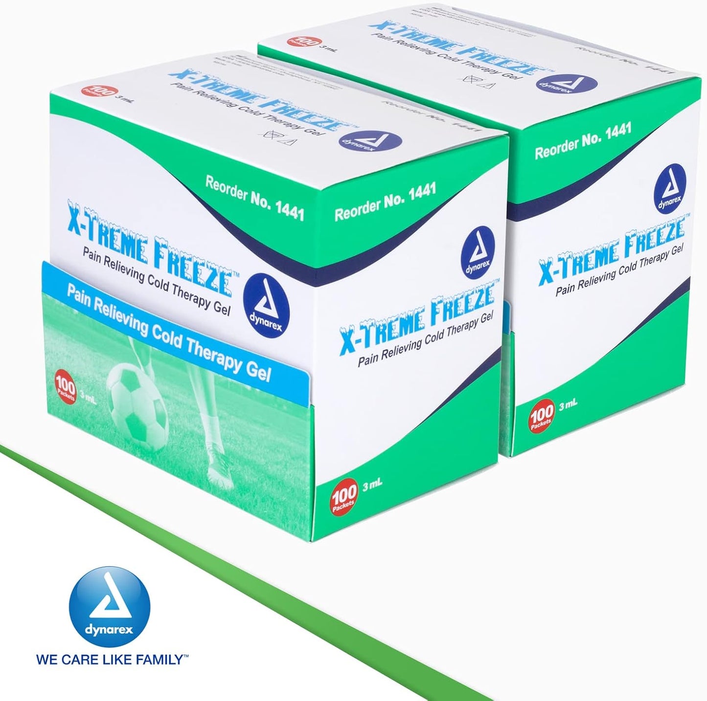 Dynarex X-Treme Freeze Relieving Cold Therapy Gel, Apply Directly to Skin, Green, Individual 3-ml Packet, 2 Boxes of 100 X-Treme Freeze Relieving Cold Therapy Gel 3-ml Packets