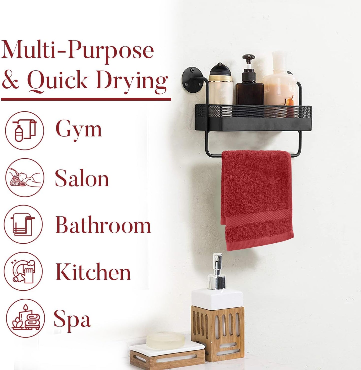 DAN RIVER 12-Pack Premium 100% Cotton RED Face Towels – Reusable Face Towel Set, Soft & Absorbent Small WashCloths for Bathroom & Body – Hand and Face Towels, 550 GSM (12x12 in)