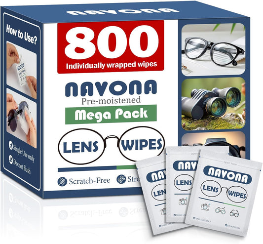 800 Count Lens Wipes for Eyeglasses – Pre-Moistened, Individually Wrapped Eyeglass Cleaning Wipes – Scratch-Free, Streak-Free Glasses Cleaner Wipes for Sunglasses & Camera Lens – Bulk Pack