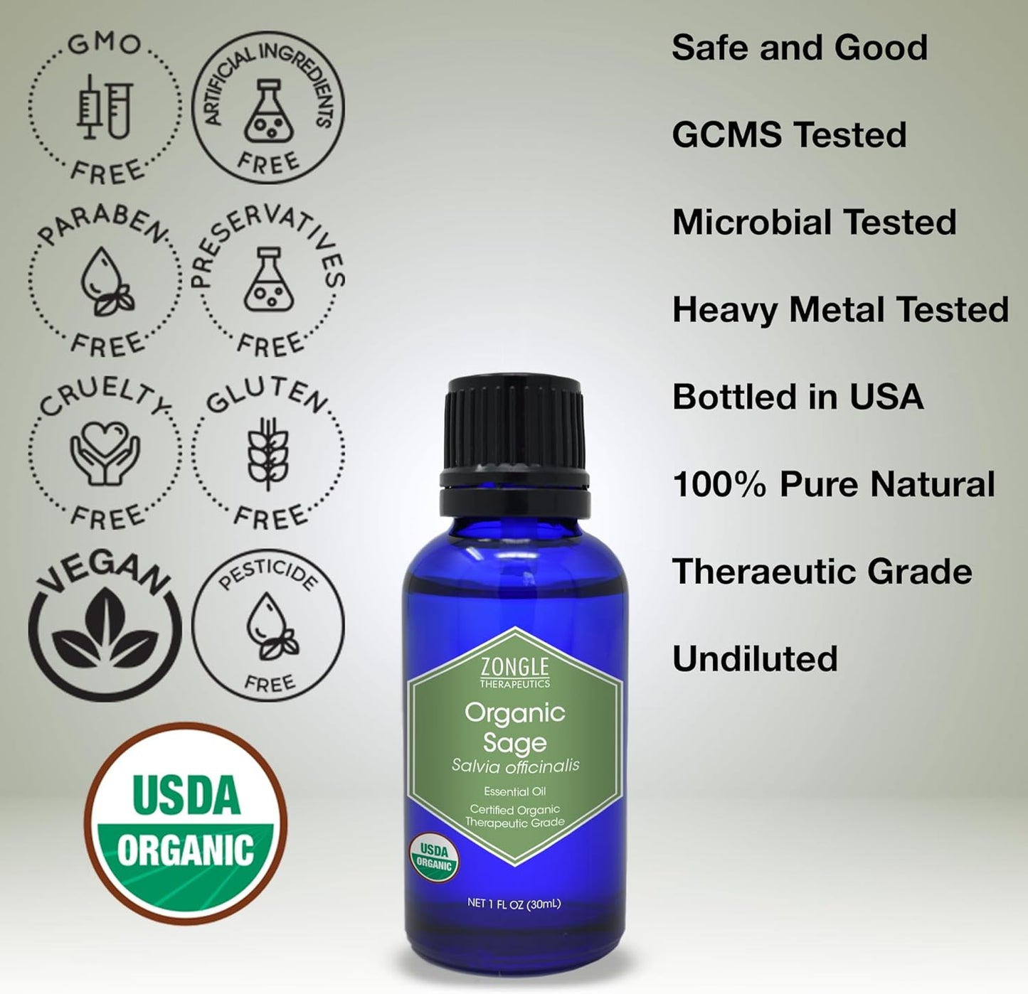 Organic, Sage Essential Oil – 100% Pure, Sage Oil, by Zongle Therapeutics, 1 OZ