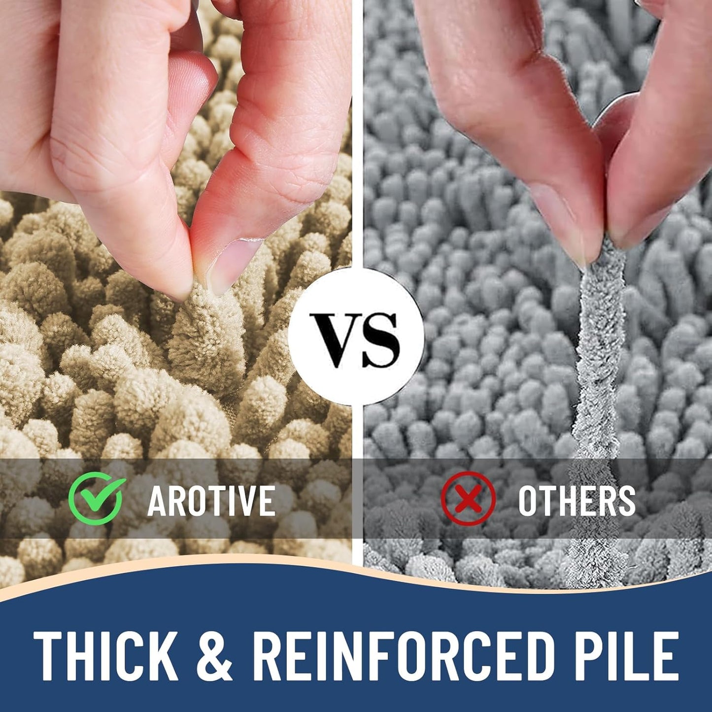 Arotive Luxury Chenille Toilet Rugs U-Shaped, Extra Soft Thick Absorbent Bathroom Mat, Non-Slip Shaggy Plush Contour Rugs, Machine Wash Dry Bath Mat for Toilet Base, 24x20, Beige