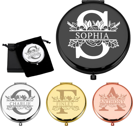 Personalized Pocket Mirror, Custom Compact Mirror with Initial and Name, Small Compact Travel Makeup Mirrors for Purse, Mini Purse Mirrors Gift for Women Girls Daughter Mom Grandma Bridesmaid Friends