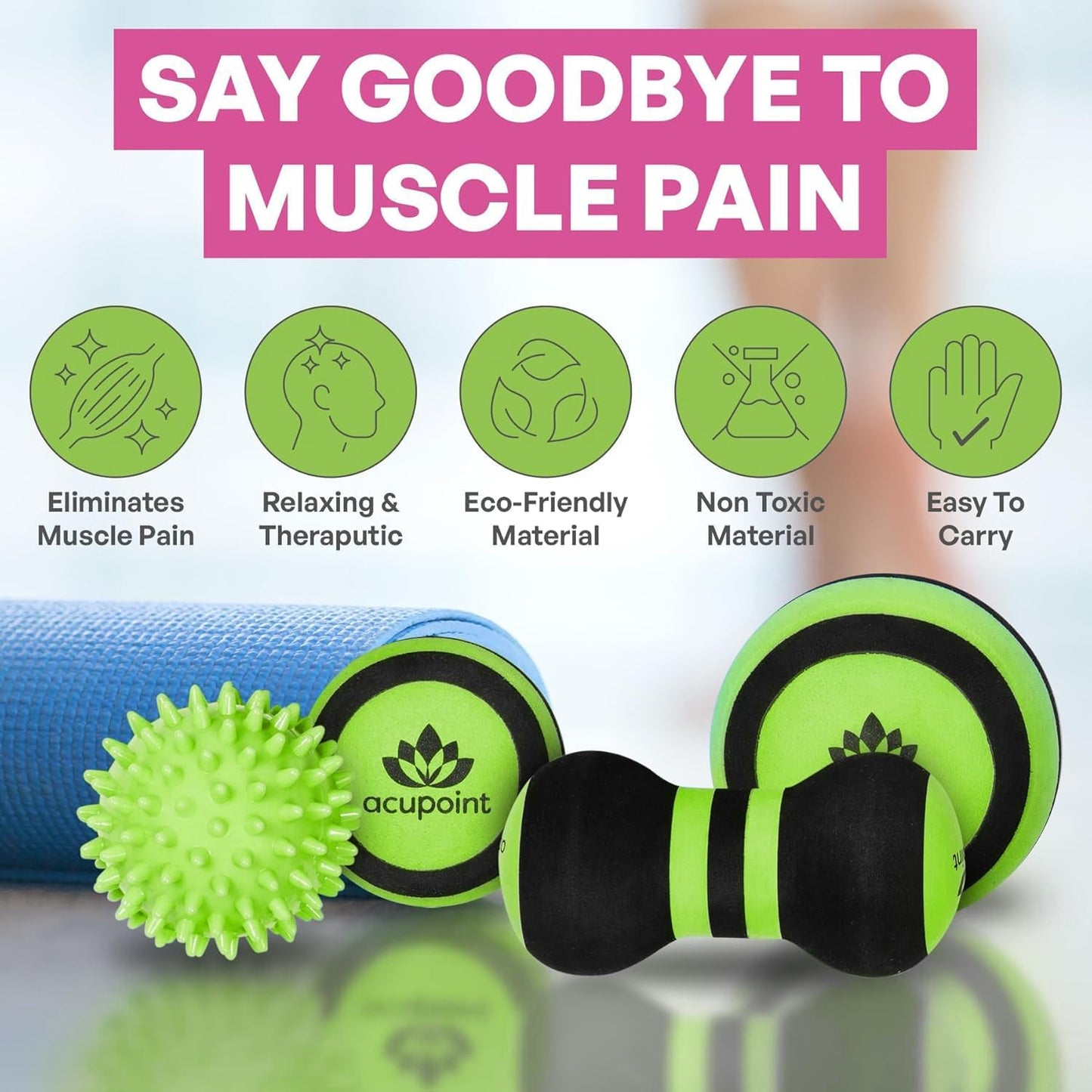 Massage Ball Therapy Set for Muscle Knots and Post-Workout - Physical Therapy Balls, Trigger Point & Yoga Therapy, Massage Ball for Feet - 6-Piece Set (Green)'
