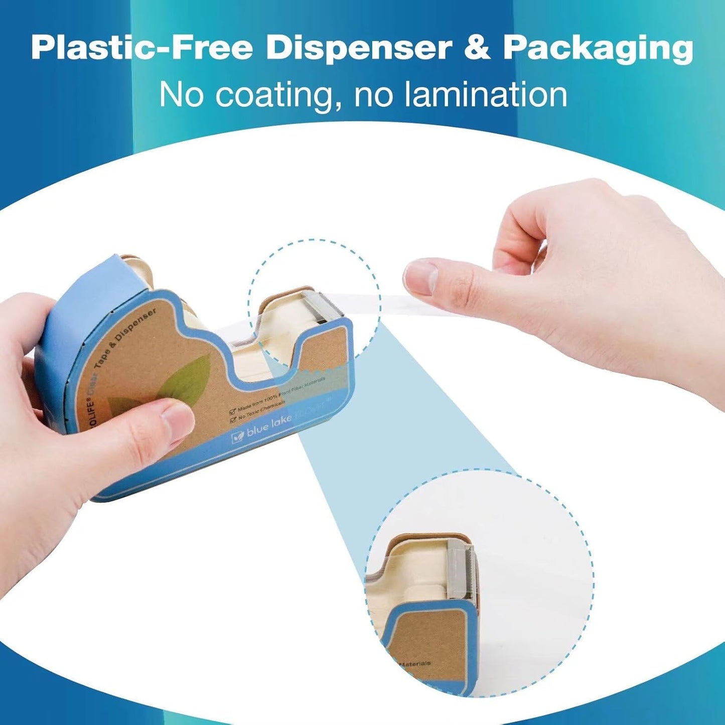 Blue Lake ECOLIFE Tape Dispenser Desk,Plastic-Free Tape Dispenser with 4 Rolls 3/4 in x 640 in Transparent Tape, Tape Dispenser Desk for Gift Wrapping, Office, Home, School