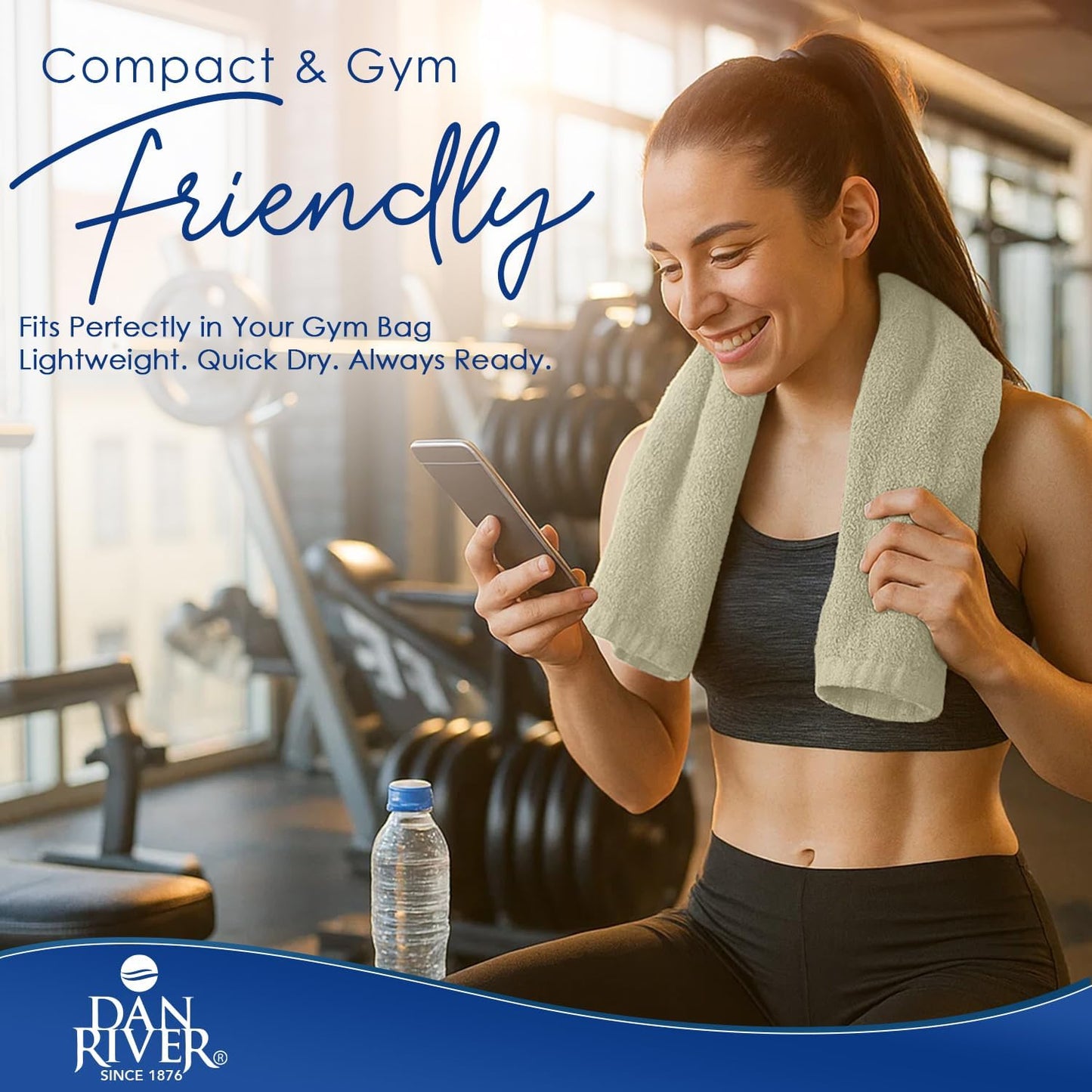 DAN RIVER 6-Pack Premium Hand Towels (16x28 Inches) - 100% Cotton, Ultra Soft, Lightweight, Highly Absorbent Towels for Bathroom, Spa, Gym, Salon, Hotel, and Travel - 550 GSM โ Beige