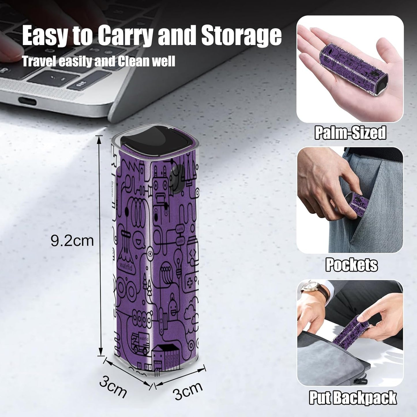 walrfid Car Screen Cleaner, Computer Screen Cleaner Spray and Wipe, Laptop Cleaning Mist Kit for Electronic iPad, iPhone, Phone, MacBook, TV, Monitor Display, with Black Graffiti Case - Purple