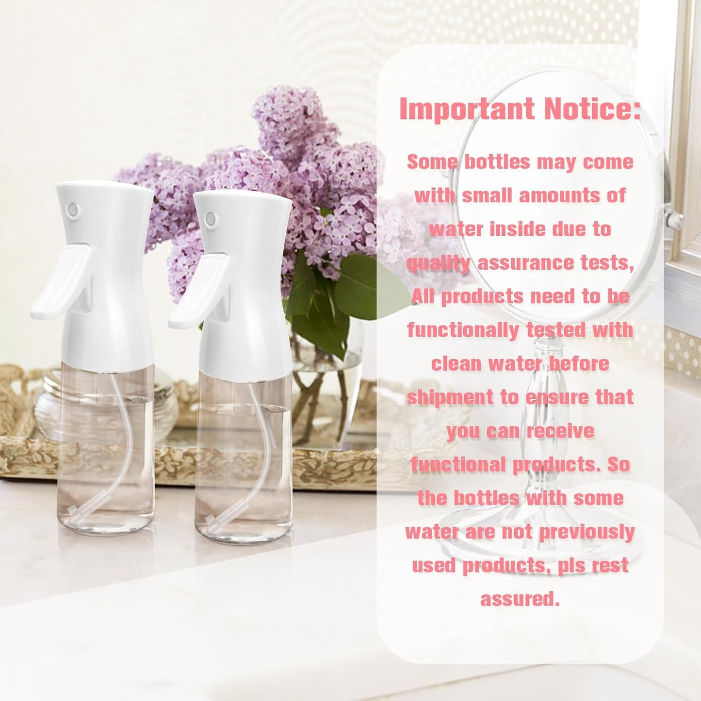 Continuous Spray Bottle,Hair Spray Bottle,Plants Water Spray Mist Bottle,Ultra-Fine Spray Bottle for Hair,Skincare, Plant Care, Pet Grooming, Cleaning,2 Pcs (6.8 oz White)