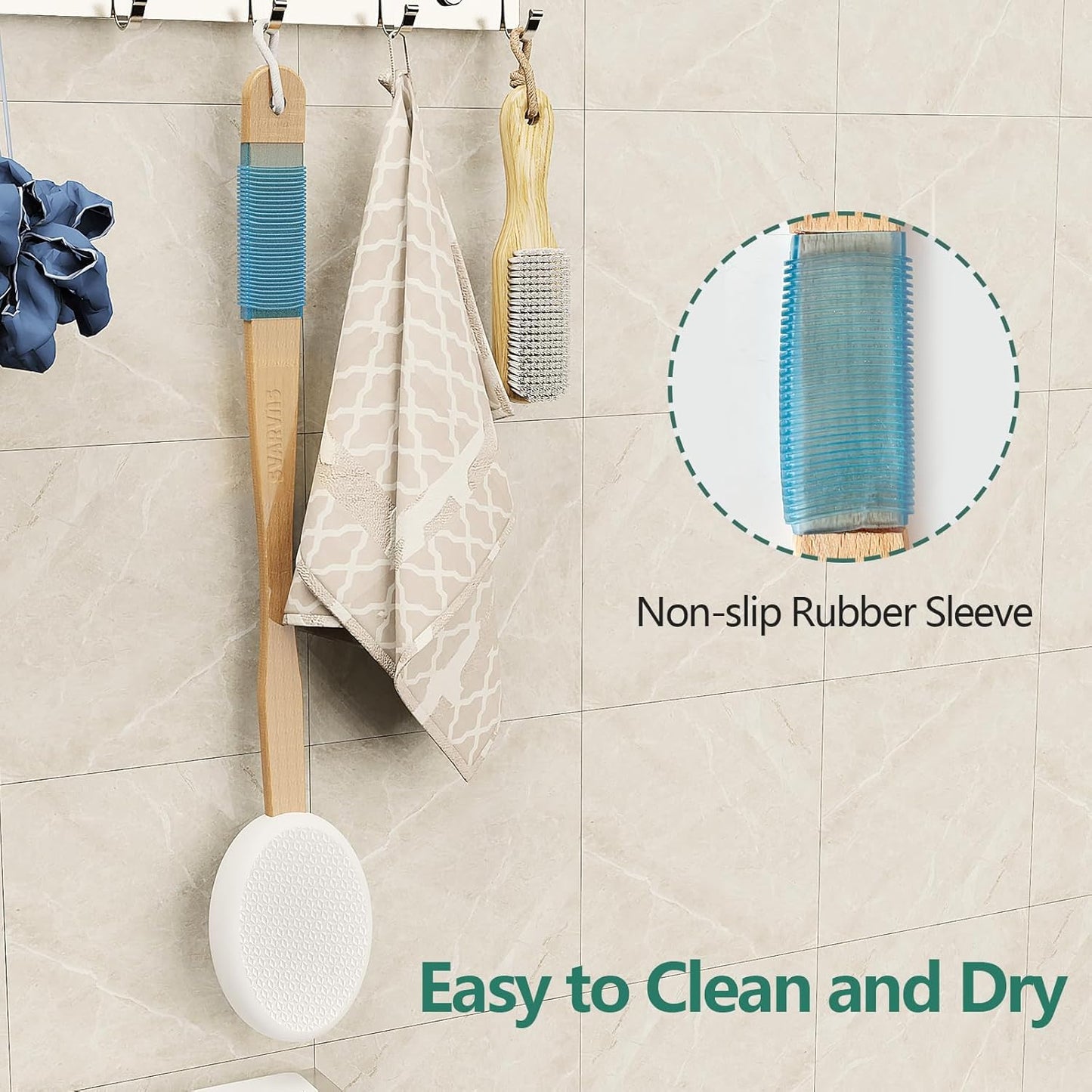 Back Lotion Applicator with 4 Replaceable Pads, Lotion Applicator for Back Self Elderly, Women, Cream Medicine Applicator with 17" Curved Handle Easy to Target Back and Feet, Colorful