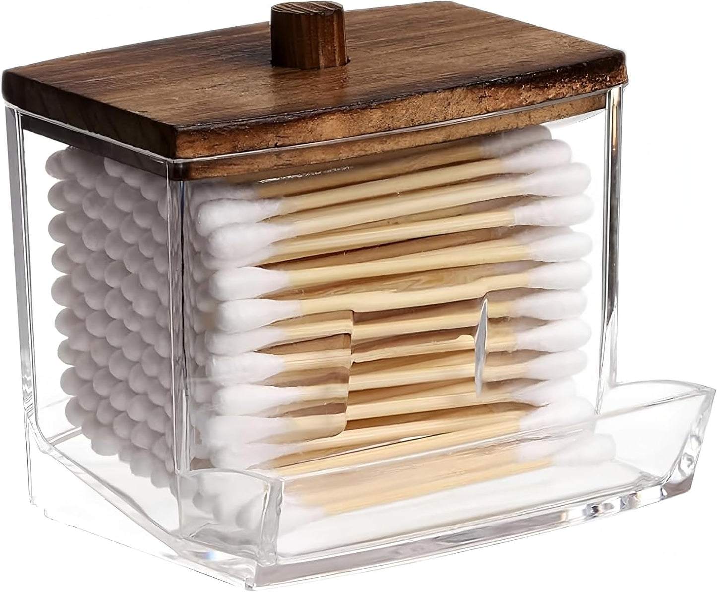 AXX Qtip Dispenser Apothecary Jars Bathroom - Qtip Holder Storage Canister Clear Plastic Jar for Cotton Swab,Q-Tips,Cotton Rounds (B#Brown 1Pcs)