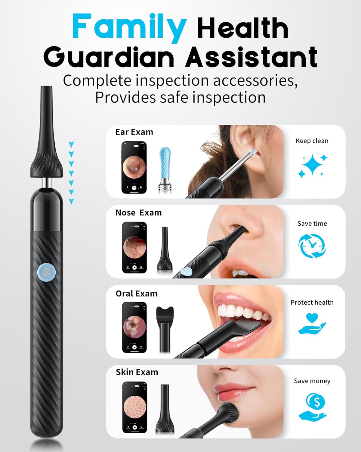 Loyker X6 Ear Wax Removal Tool Camera, Ear Cleaner with Camera, FSA - HSA Store Eligible, 1080P Ear Camera with 6LED Light for Ear/Nose/Throat/Tonsil Stone Examination, Black