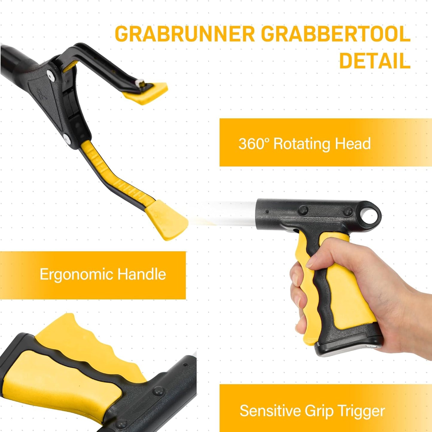32" Foldable GrabRunner Reacher Grabber with Strong Magnetic Tip(Yellow)