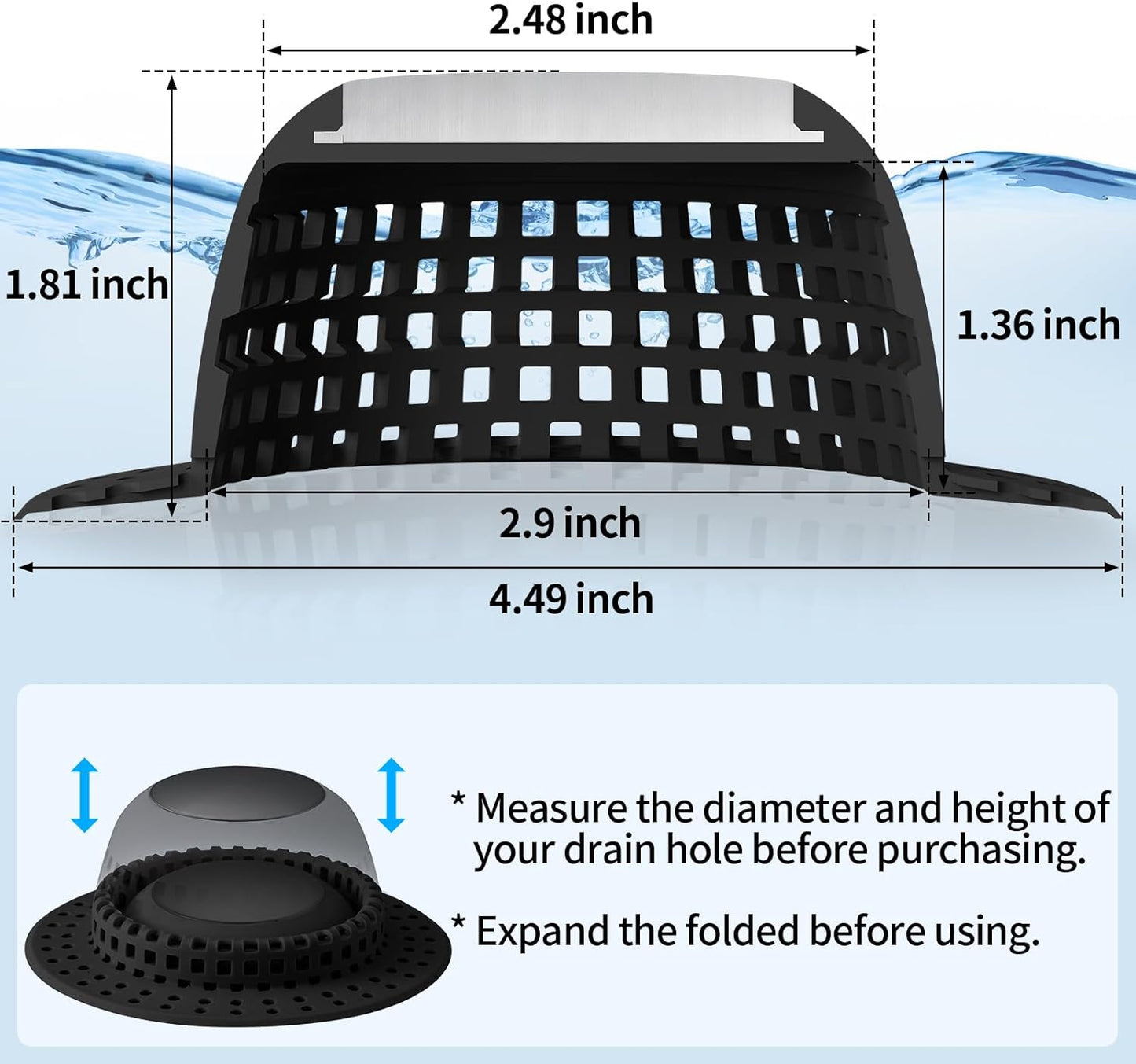 Shower Drain Hair Catcher, Bathtub Drain Cover Foldable Silicone Shower & Tub Protector for Pop-Up & Regular Drains