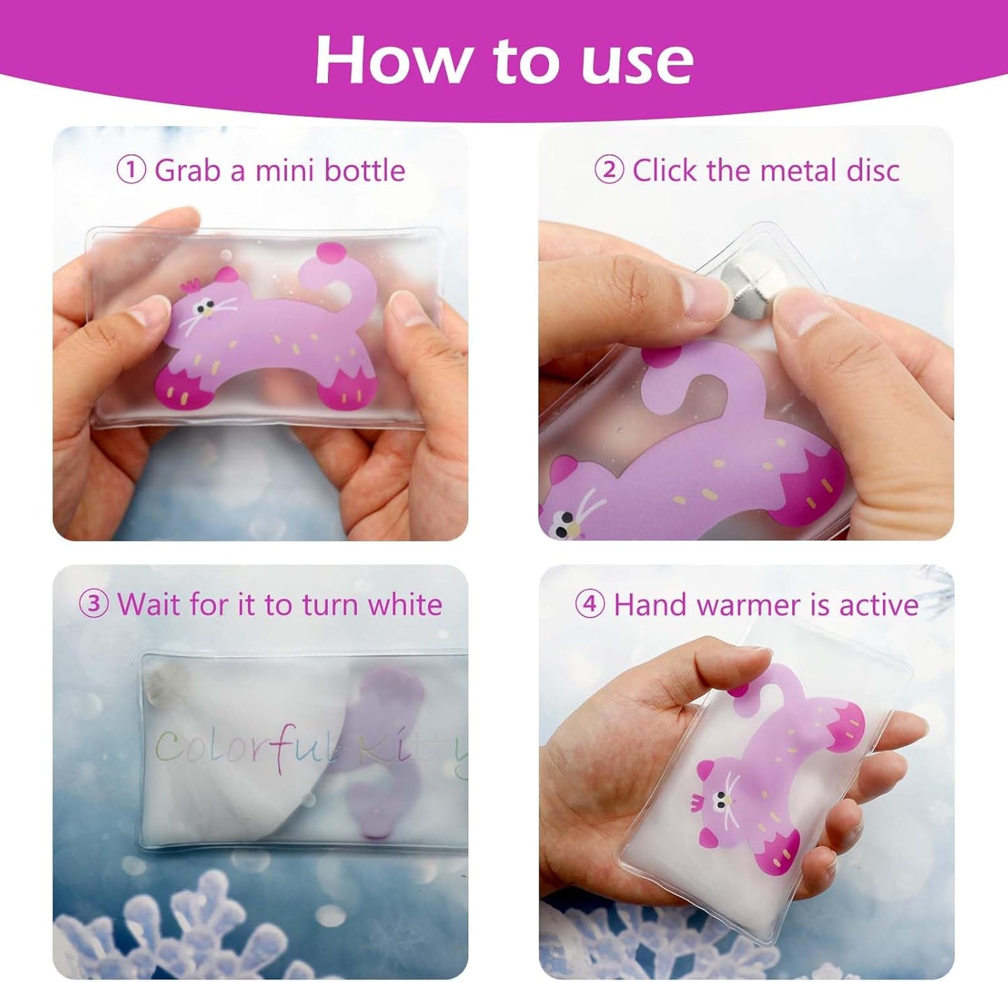 Hand Warmers Reusable, Reusable Heat Pack, Reusable Hand Warmers, Heat Packs for Hands, Heat Packs, Heat Packs for Cold Weather, Hand Click Gel Warmers, Instant Heat Packs (Pink)