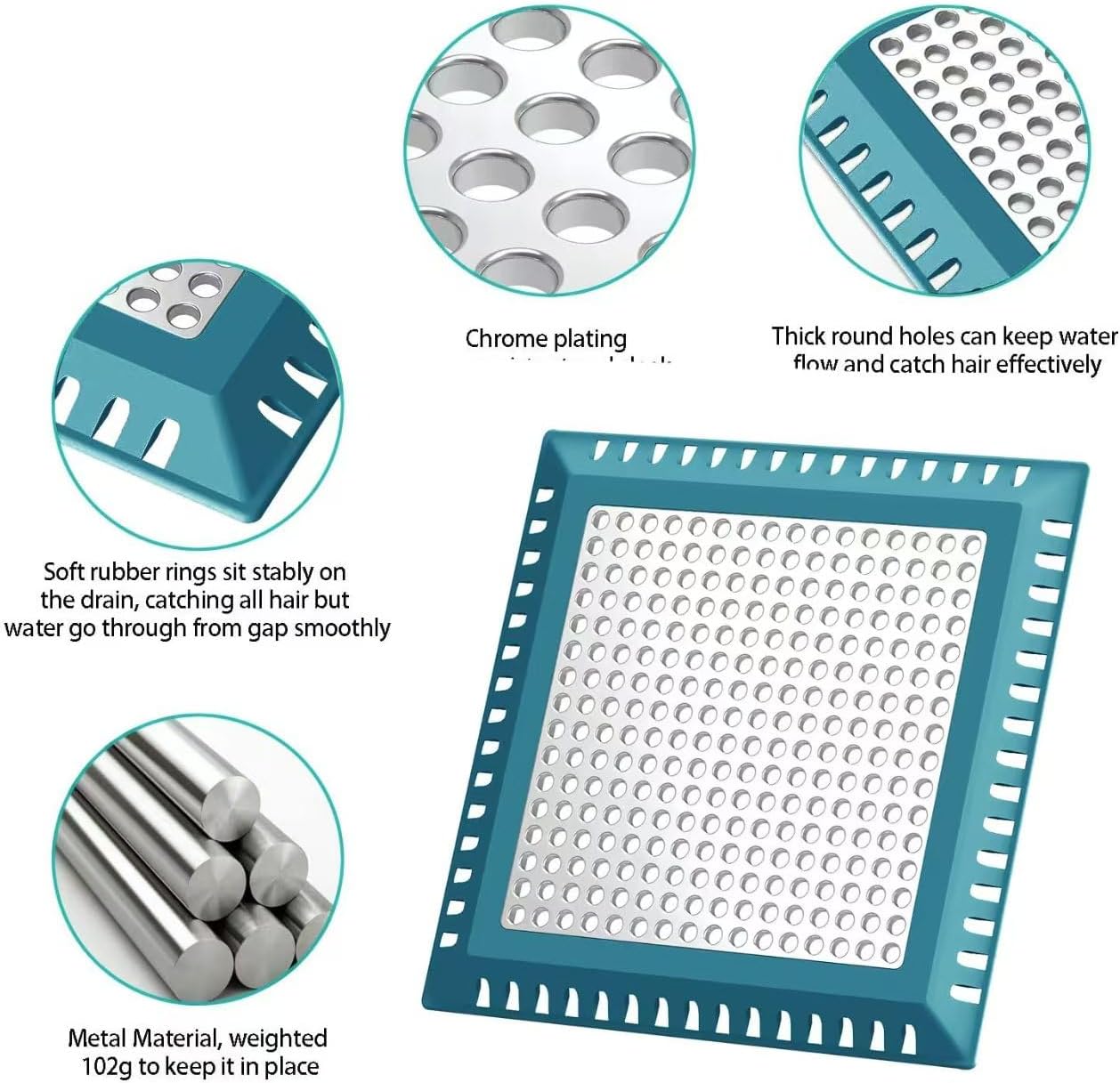 Hair Catcher/Drain Strainer/Shower Drain Cover for Bathroom Floor Drain, Stainless Steel and Silicone (Patented Product)