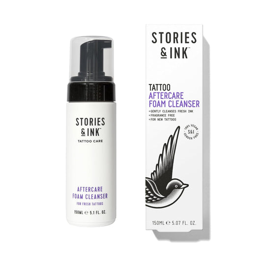 Stories & Ink Tattoo Care | AFTERCARE FOAM CLEANSER for fresh tattoos - For Fresh Tattoos, Soothes Skin, Ultra Gentle Soap, Sulfate Free, Fragrance-free, Vegan & Cruelty-free, 150 mL / 5.1 Fl Oz