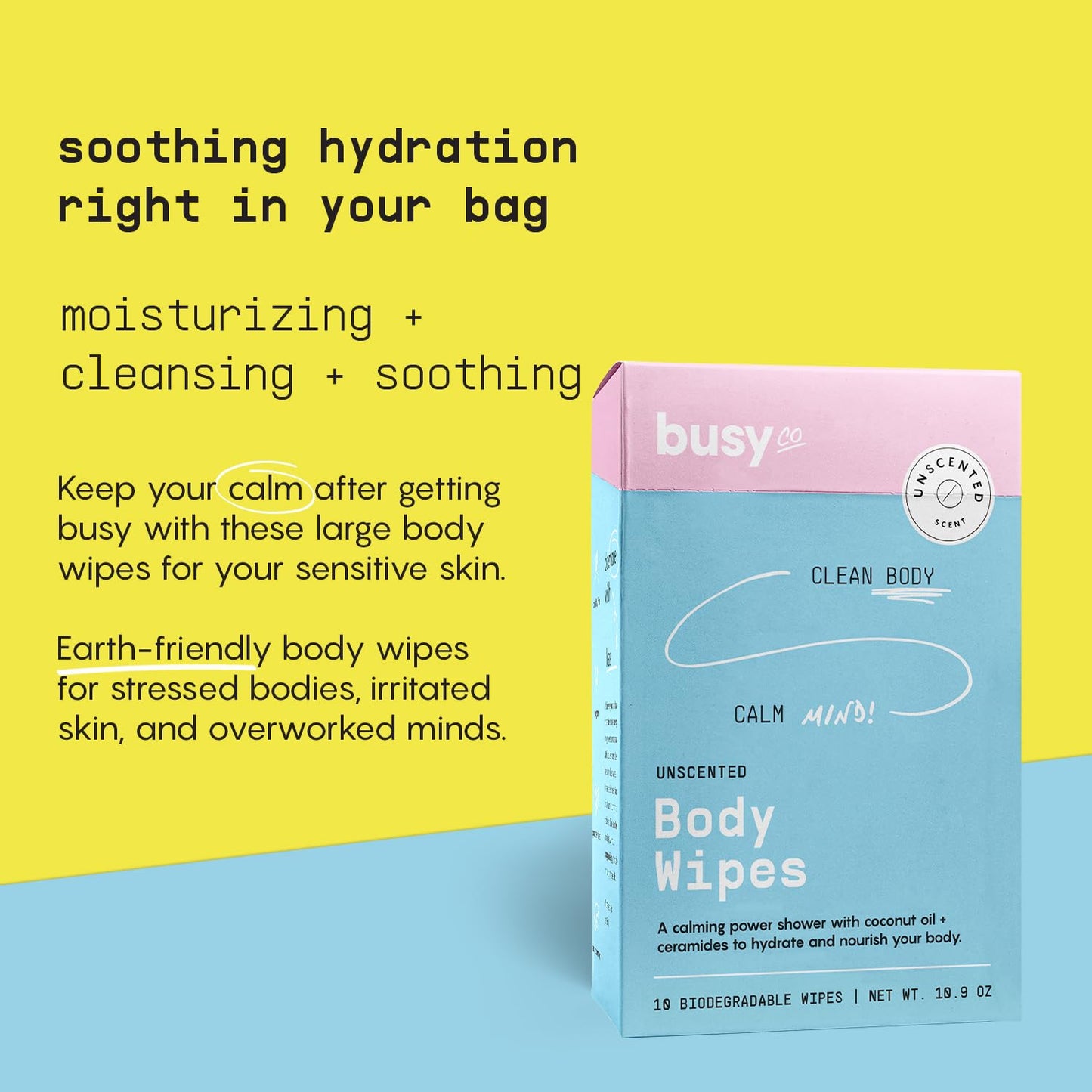 Calm Body Wipes for Women - Cleansing Large Wash Cloth - Extra Thick & Moist - Armpit Sweat Cloths for Body Odor - No Rinse, No Shower - Unscented - Ceramides & Coconut Oil