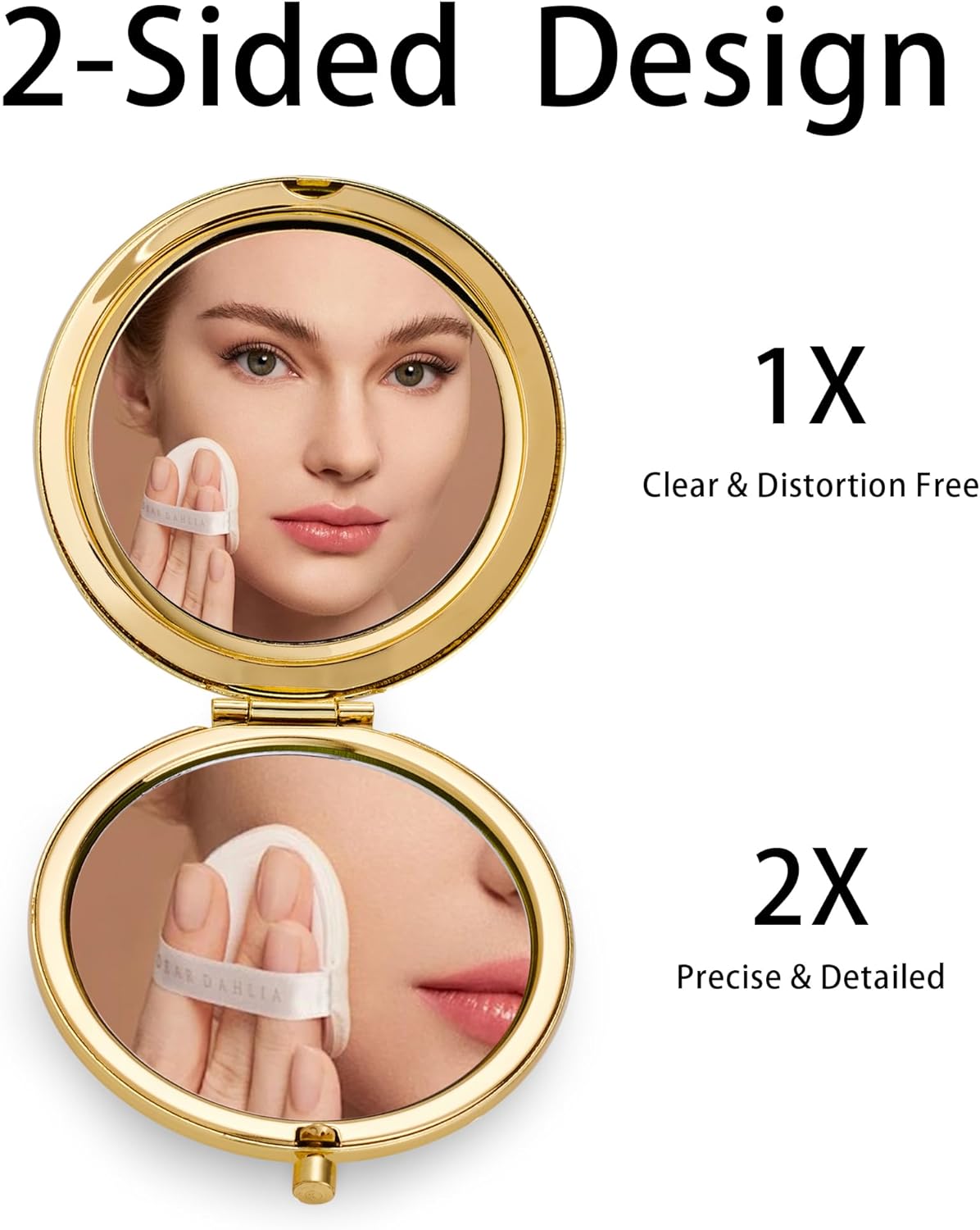 Compact Mirror, Pocket Travel Makeup Mirror for Purse, Metal Round Shell, 2-Sided 1X/2X Magnifying, Portable, Folding, Handheld, Gold, 6 Pack