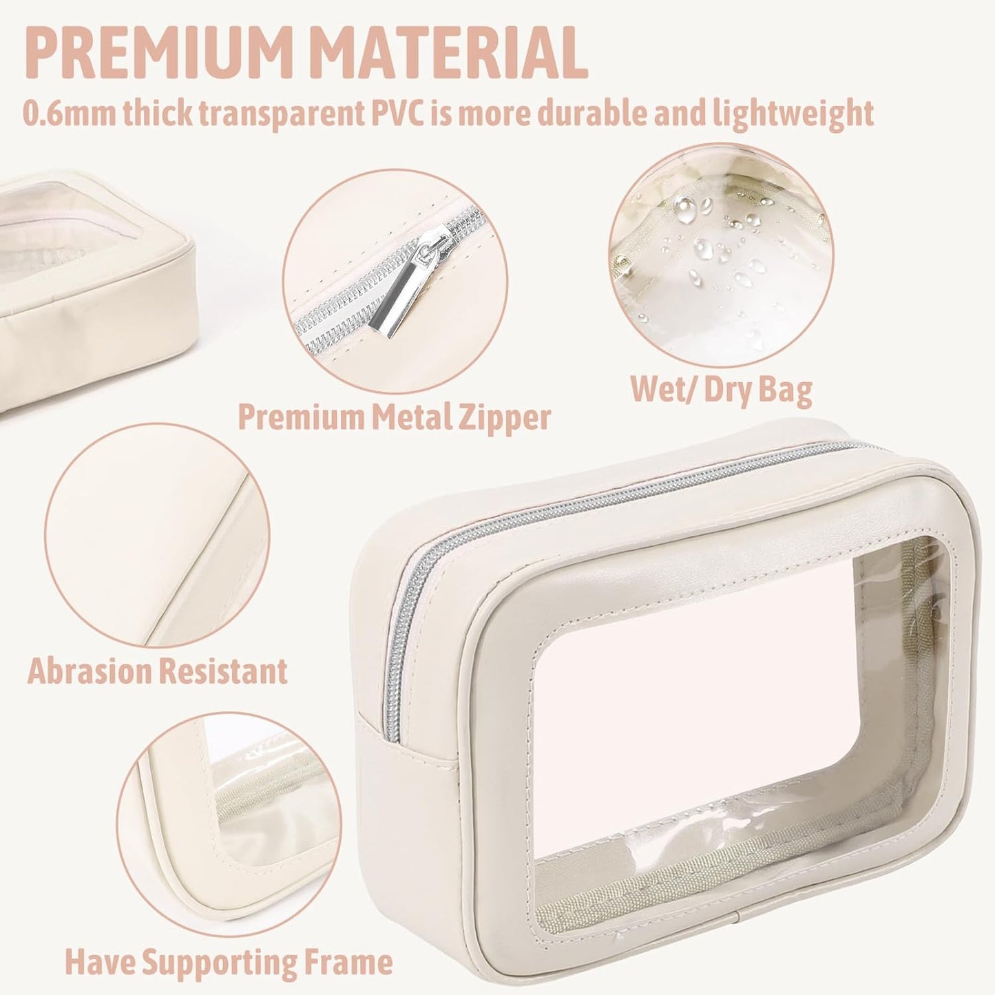 3PCS Clear Toiletry Bag,TSA Approved Travel Makeup Pouch with Zipper for Cosmetics and Toiletries,Diaper Bag Organizer Pouch Set,Women's Purse Organizer and Clear Car Bag