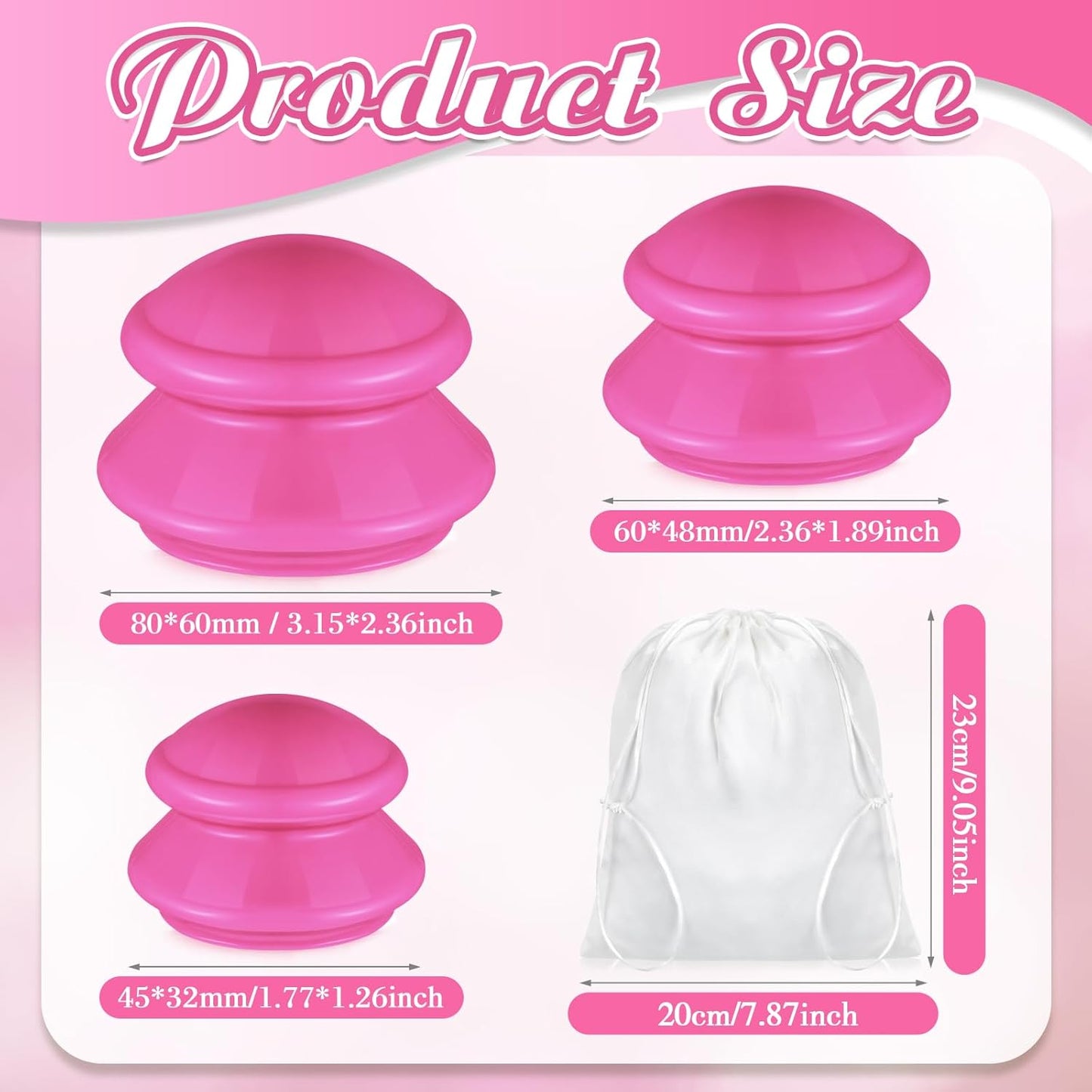 TrelaCo 6 Pcs Cupping Kit for Massage Therapy 3 Sizes Silicone Cupping Set Chinese Massage Therapy for Studio Household Cellulite Joint Pain Muscle Pain(Hot Pink)