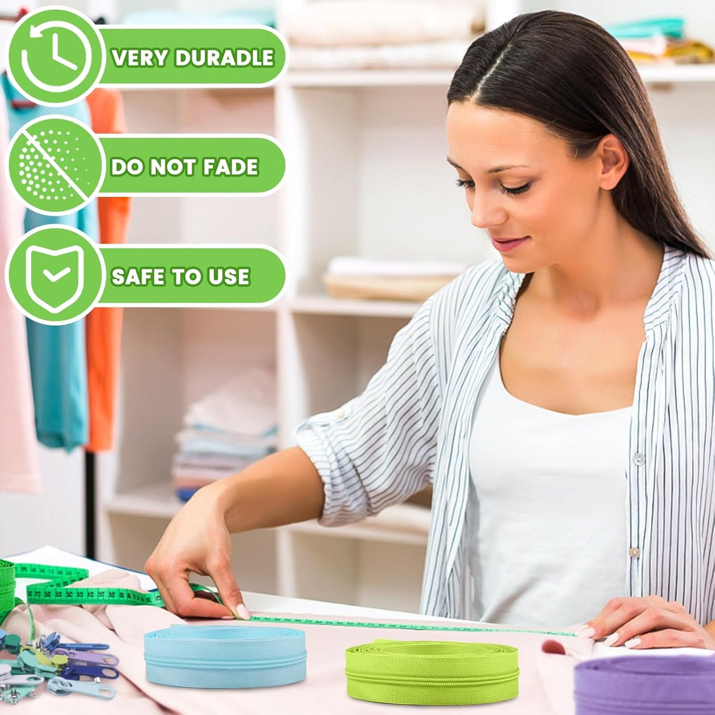 DOITEM 31 Yards / 28 m 10 Pieces Sewing Zippers #3 Nylon Coil Zippers Assorted Zipper for Sewing with 40 Zipper Sliders for DIY Tailor Sewing Crafts Supplies, 10 Color