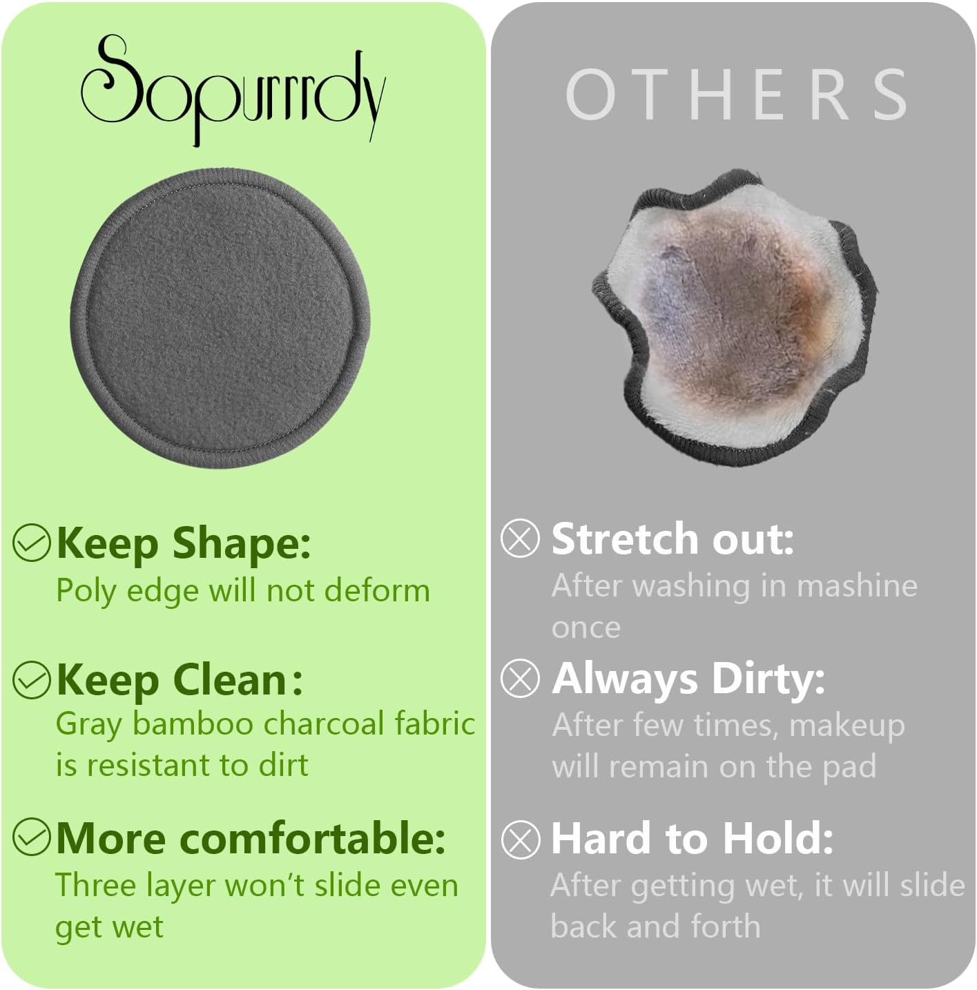 Reusable Makeup Removal Pads - 20 Pack with Laundry Bag - Soft Black Reusable Cotton Makeup Remover Pads for Face - Washable Bamboo Cotton Rounds