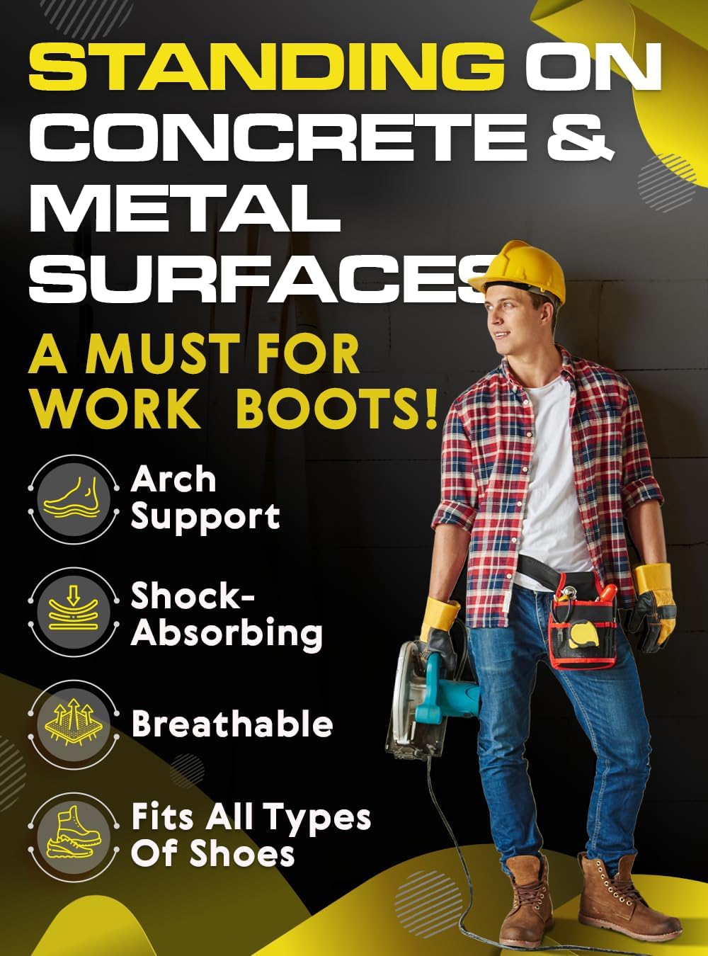 2 Packs of (New) Work Orthotic Insoles - Anti Fatigue Medium Arch Support Shoe Insert Men Women - Plantar Fasciitis Flat Feet - Relieve Foot Pain - Work Boot Insoles Standing All Day (Gray, L)