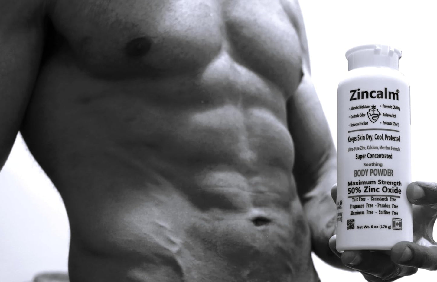 Zincalm All-Natural Body & Foot Powder, Concentrated 50% Zinc, Cornstarch-Free Moisture/Odor Absorbing Anti-Chafing/Friction, Itch Relief Formula for Dry/Cool Skin with Ultra-Pure Calcium & Menthol