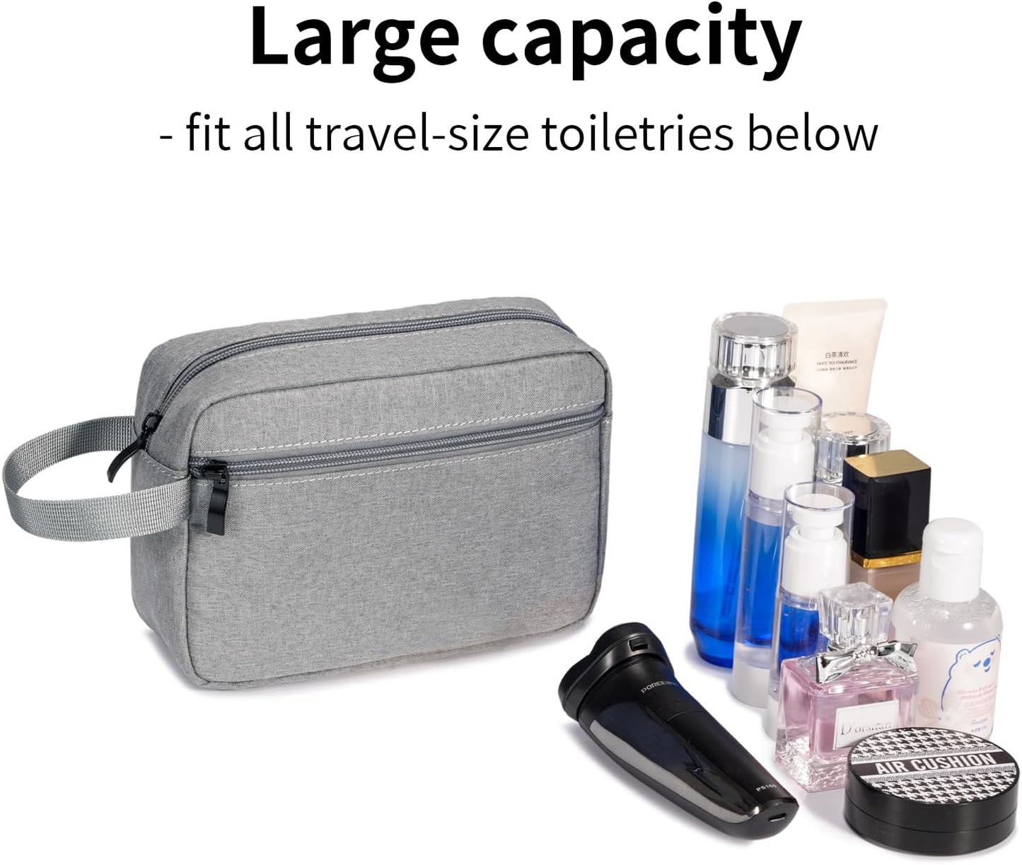 Travel Toiletry Bag, Hanging Water-Resistant Organizer for Men & Women, Ideal for Makeup, Shaving Kit, Gym Essentials & Travel Accessories (Grey)