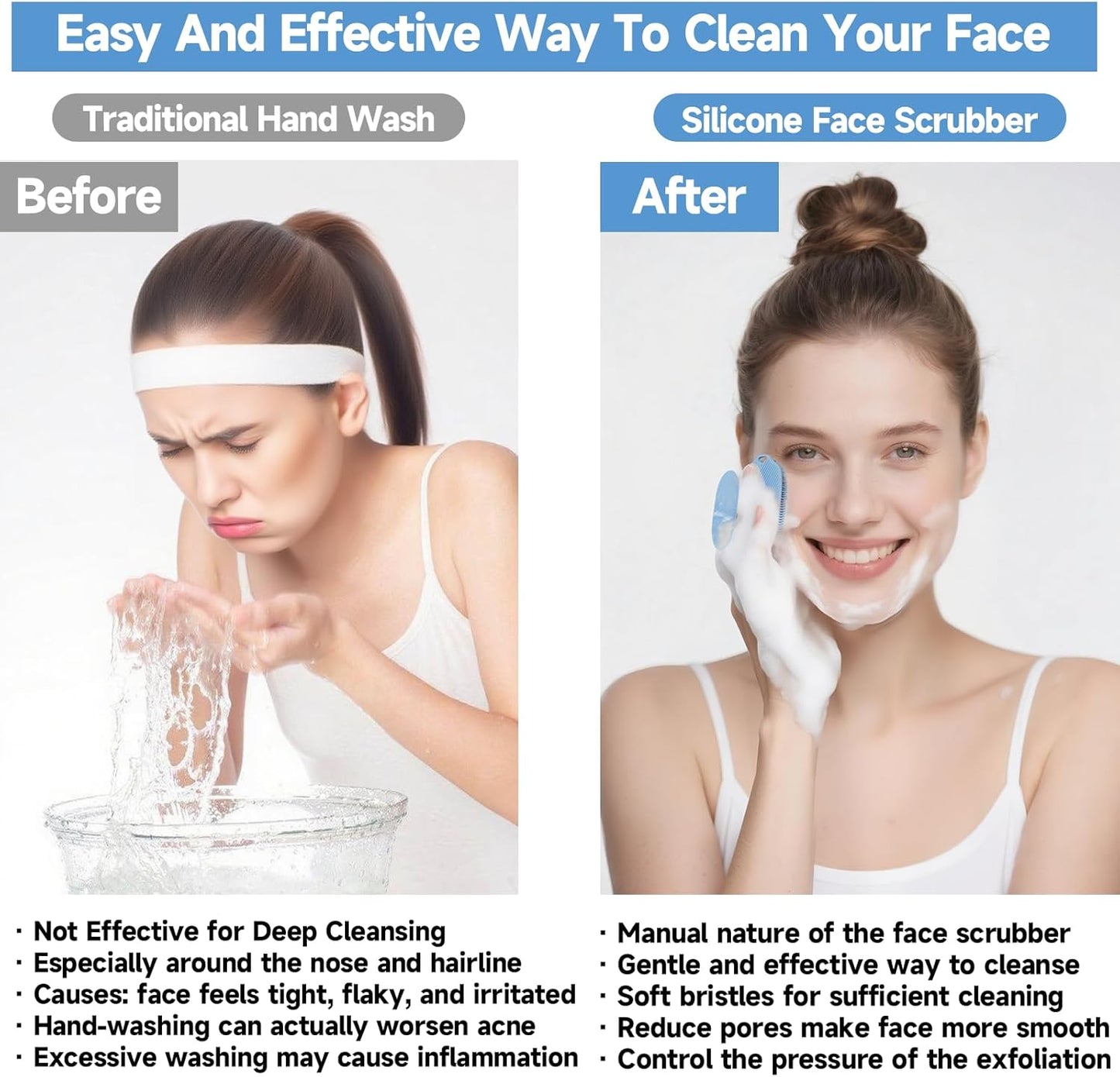 2 PCS Face Scrubber, Soft Silicone Face Exfoliator with Suction Cup for Man and Women Deep Skin Clean, Gentle Facial Cleaning Brush Suitable for All Sensitive Skin (Blue)