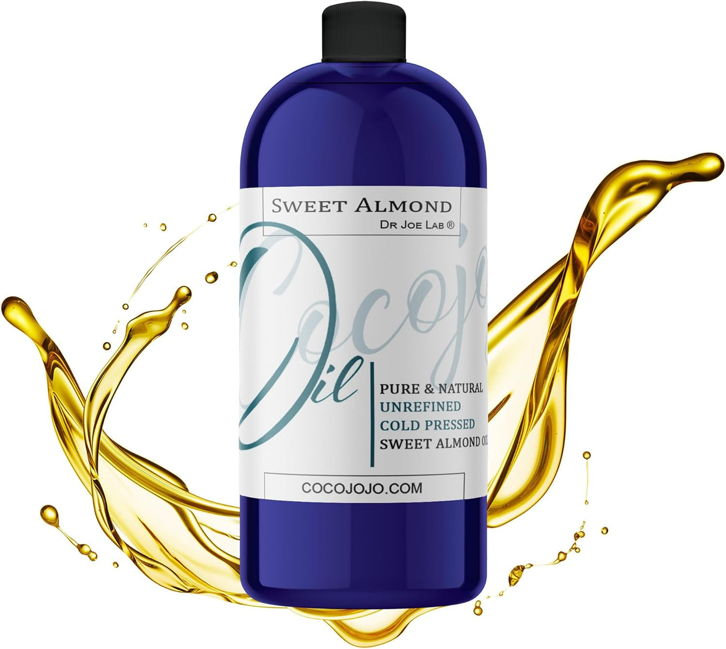 Dr Joe Lab Sweet Almond Oil for Hair, Sweet Almond Oil for Skin, Body, Nails, Pure Natural Cold Pressed Unrefined Extra Virgin Moisturizes & Nourishes - 32 Fl Oz - Packaging May Vary
