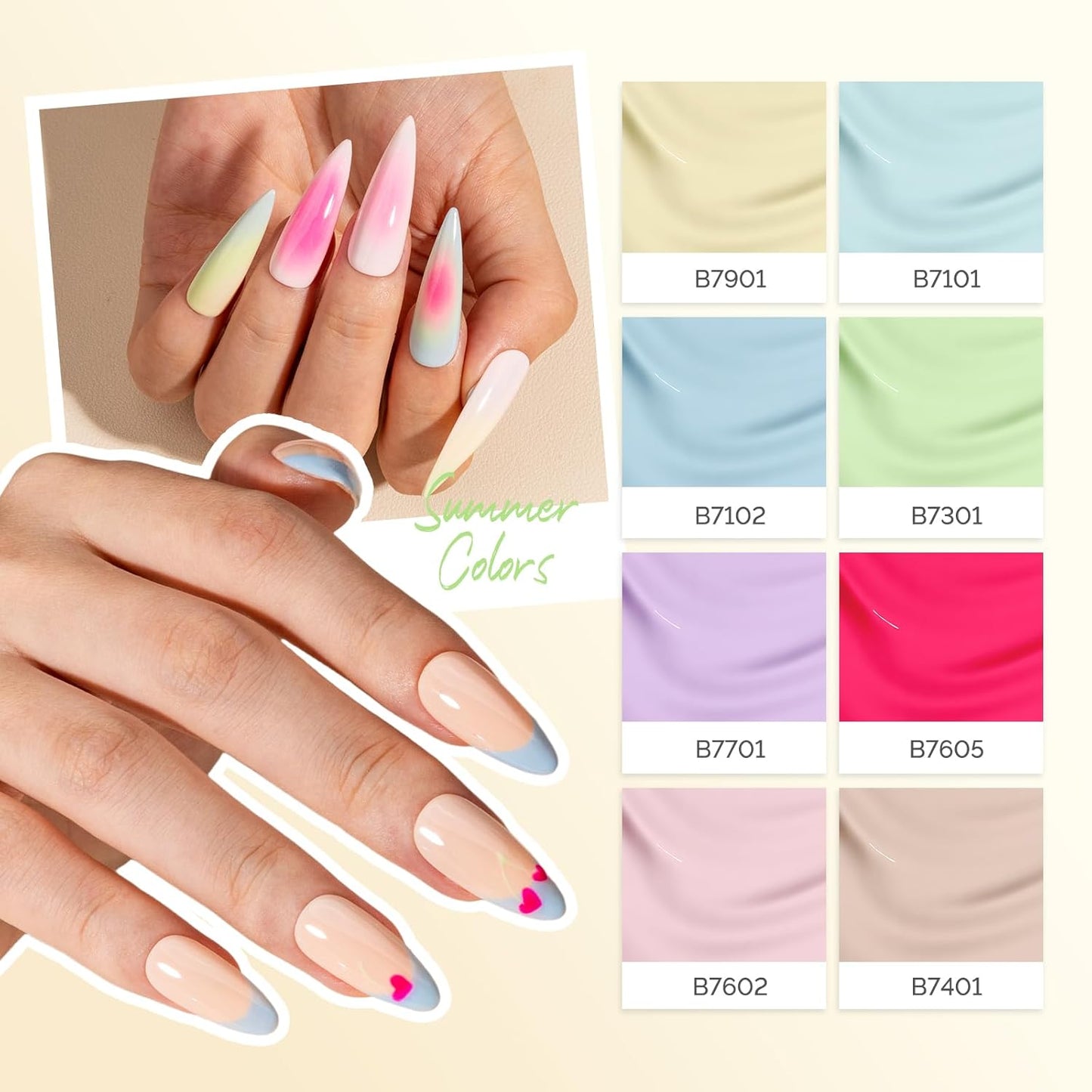 MelodySusie Plant Based Gel Nail Polish Set,Spring and Summer Macaron Colors,Hema Free,Soak Off UV LED Gel Polish Nail Art Manicure Salon DIY at Home 8Pcs 10ml/0.34 fl oz