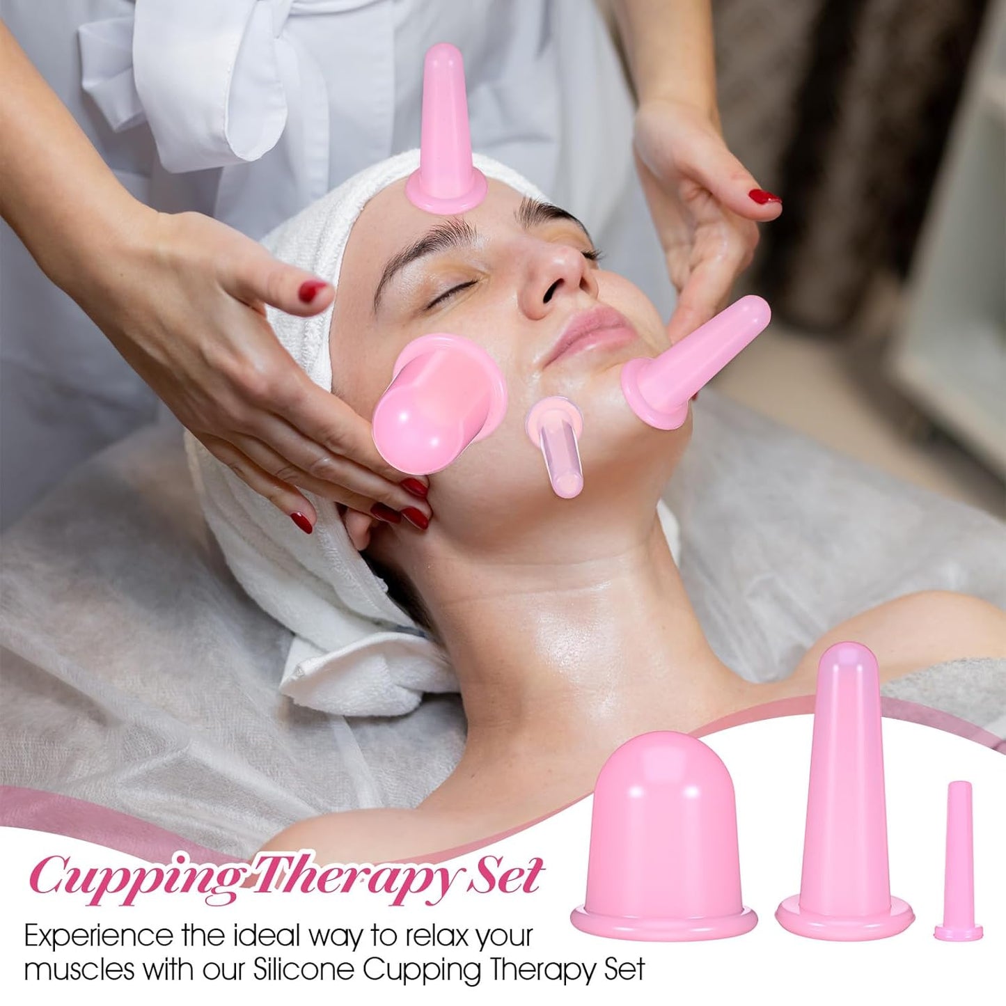 4pcs Face cups for Facial Cupping,Face Cupping Tool,Silicone Anti Cellulite Faces Cups,Vacuum Facial Suction Cup for Faces and Neck Eye Massage Beauty Tool,Pink