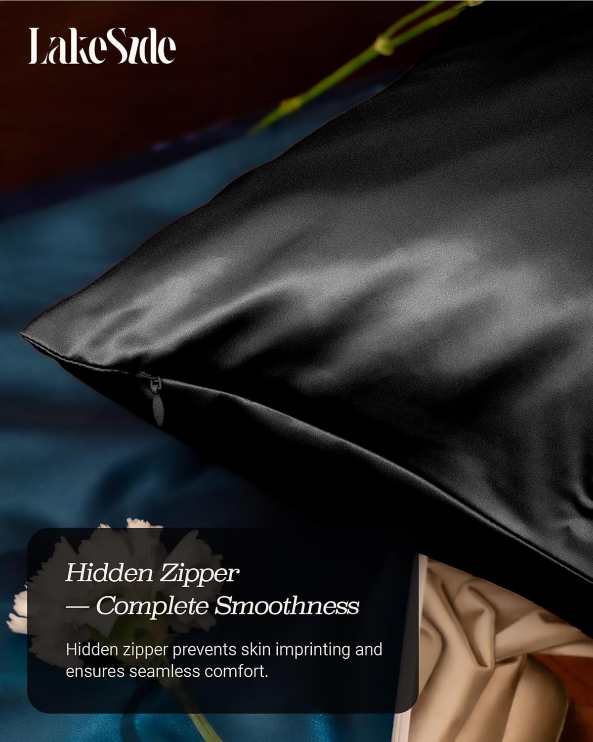 Oriental Lakeside® 100% Pure 22 Momme Mulberry Silk Pillowcase with Hidden Zipper - Nighttime Skincare & Hair Care Hydrating Pillow Cover