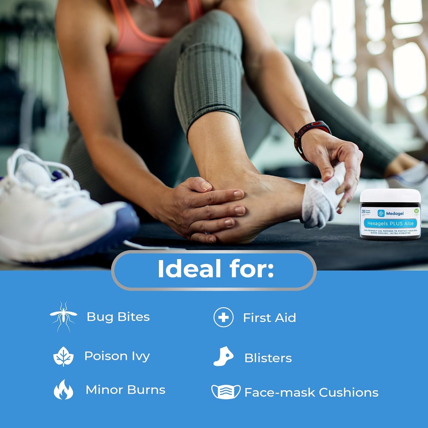 Hexagels Plus Aloe Vera - Advanced Healing Hydrogel Pads for Blister Prevention & Soothing Burn Care - Foot, Heel, Toe, & Ankle Protection, Pack of 200, 1-Inch Patches, Original Formula