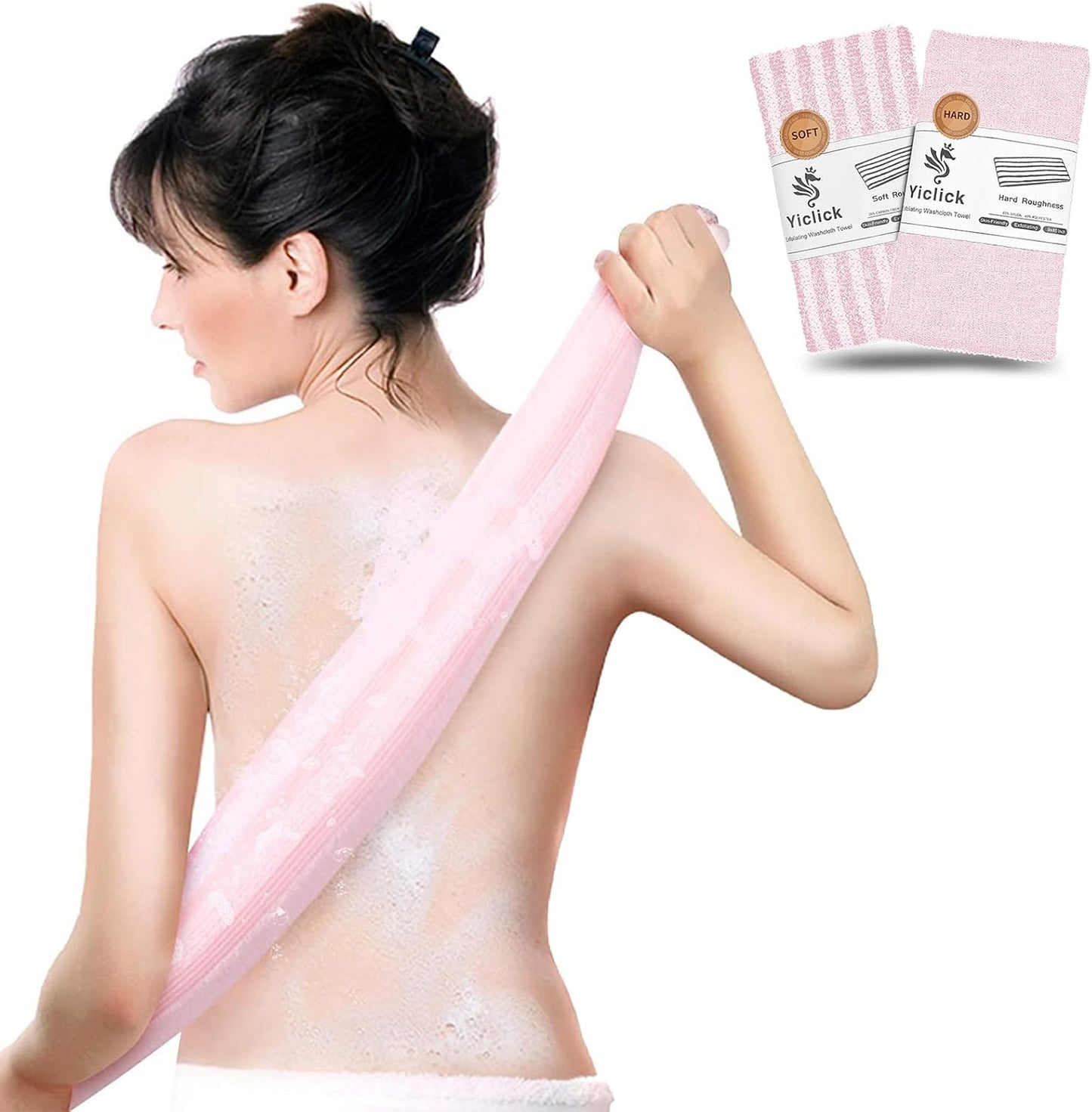 Yiclick Exfoliating Washcloth Towel - Exfoliating Body Scrubber, Loofah Wash Sponge - Korean & Japanse & African Washcloth - Soft + Rough Exfoliating Back Scrubber - for Senstive and Rough Skin