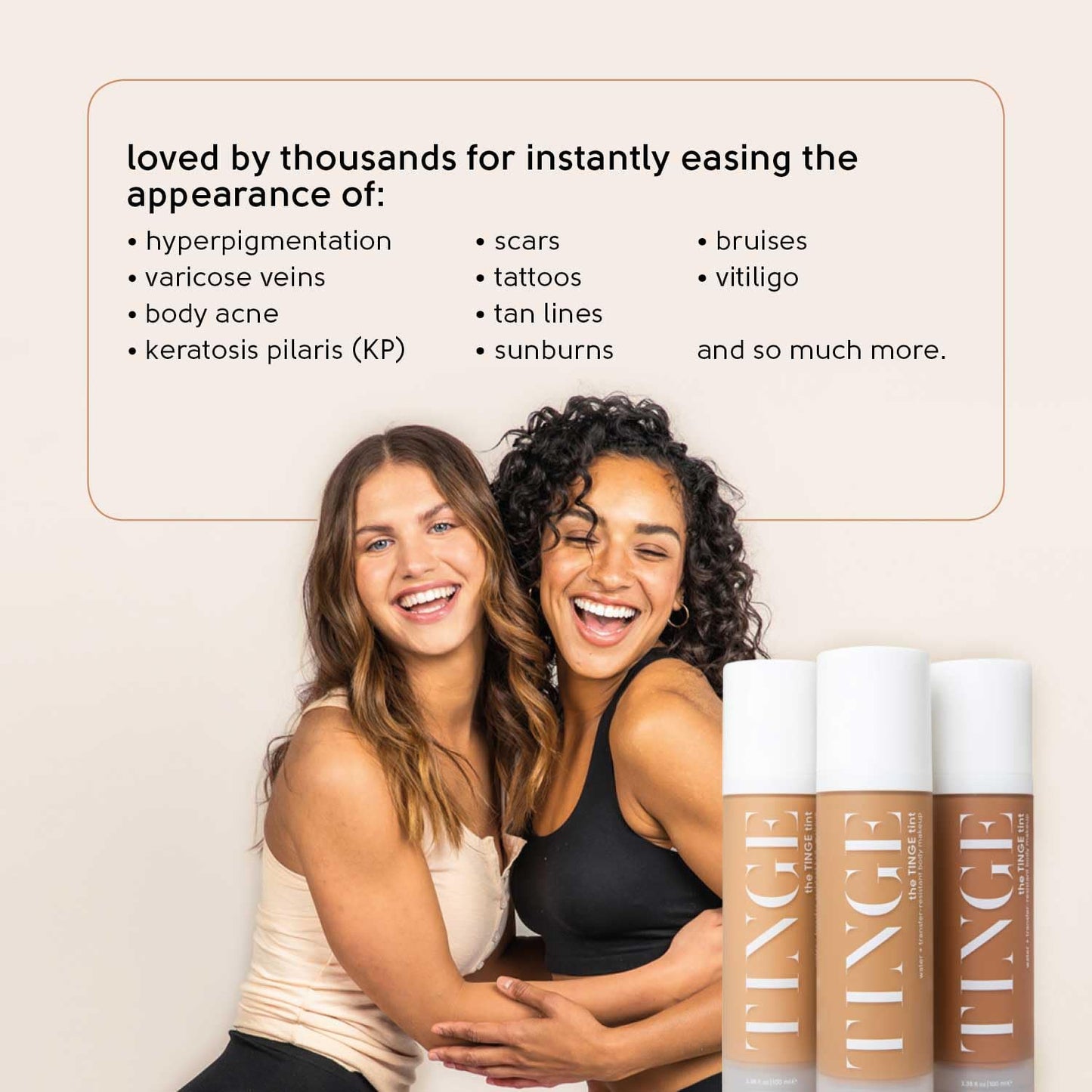 Tinge Tint Body Makeup, Lasts Up to 48 Hours, Medium Coverage Cream With Amino Acids, Hyaluronic Acid & Lysine, Semi Matte Finish, Water & Transfer Resistant, 3.38 Fl Oz - Deep Neutral