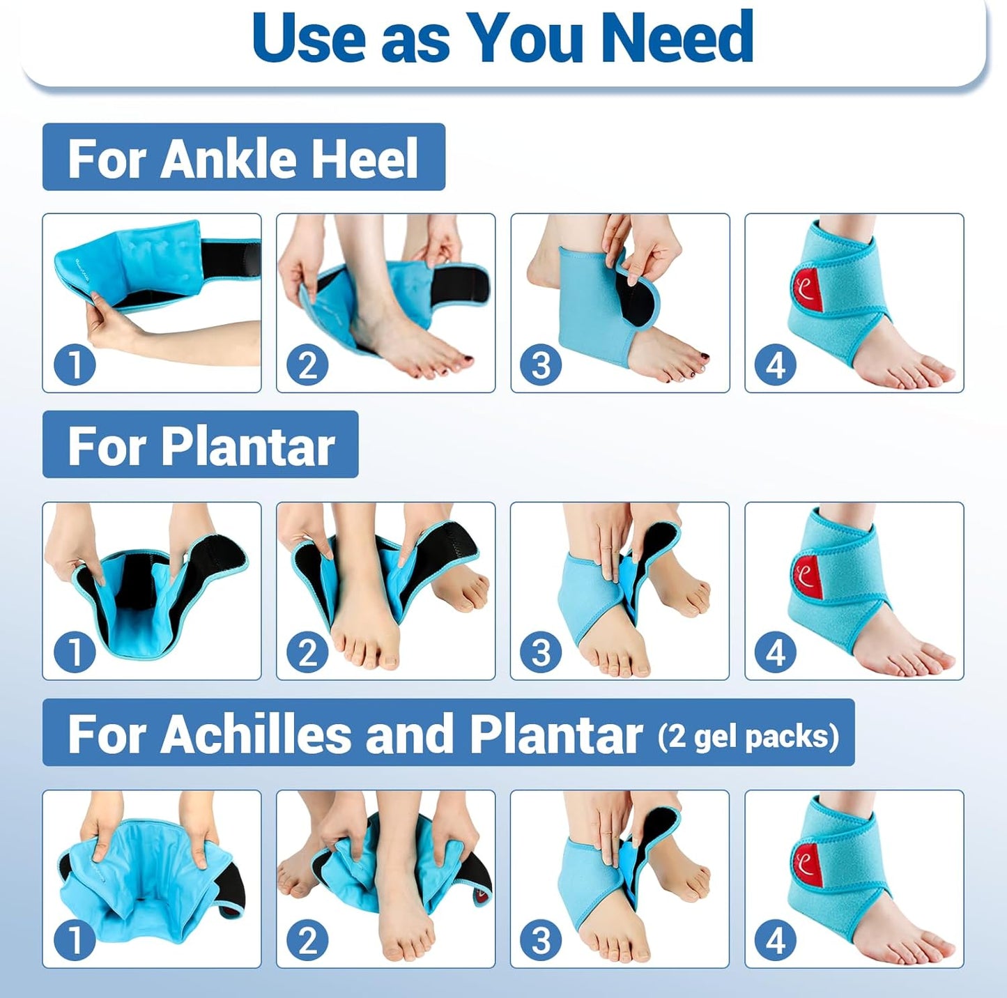 Comfytemp Ankle Ice Pack Wrap Brace for Swelling, Foot Pain Relief, HSA Store, 2 Gel Packs for Injuries Reusable, Hot Cold Compress for Plantar Fasciitis, Heel Spur, Achilles Tendonitis, Surgery Gift