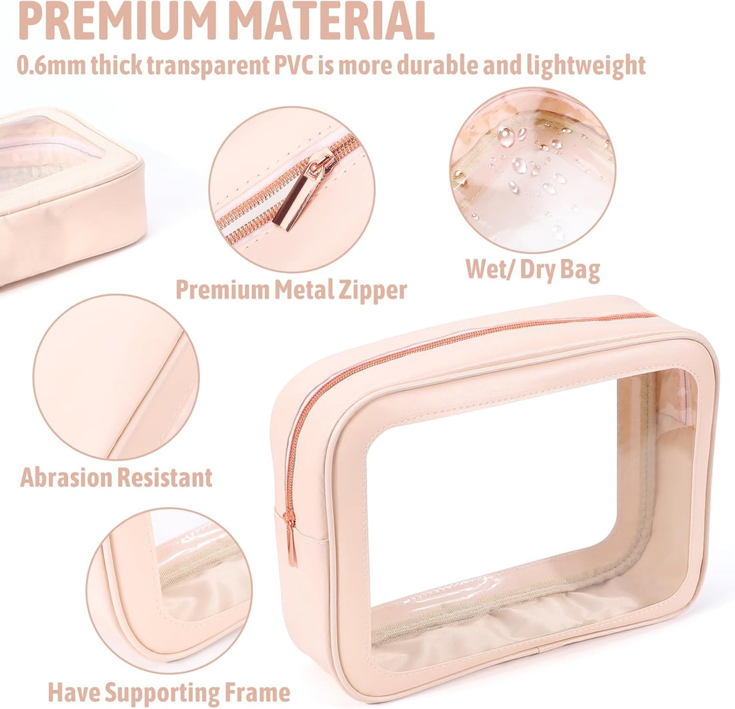 5PCS Clear Toiletry Bag,TSA Approved Travel Makeup Pouch with Zipper for Cosmetics and Toiletries,Diaper Bag Organizer Pouch Set,Women's Purse Organizer and Clear Car Bag