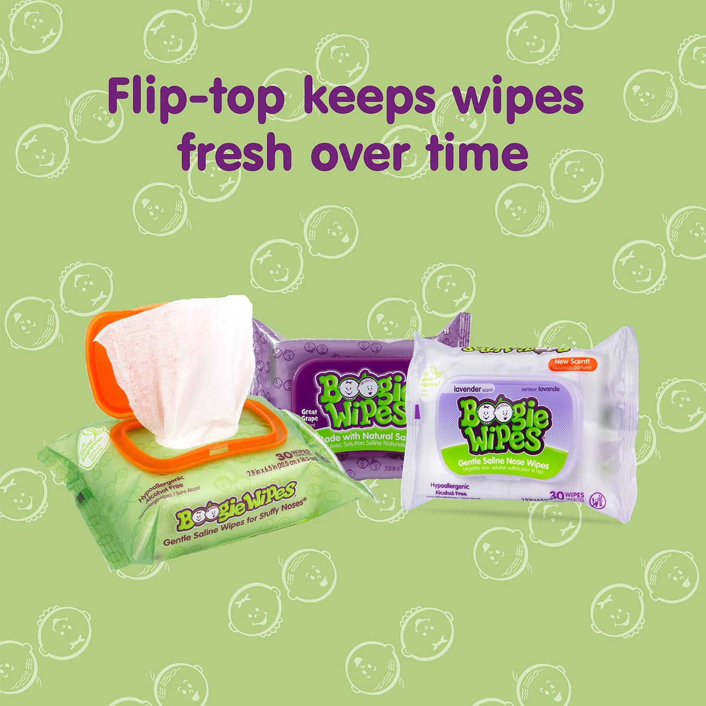 Boogie Wipes, Saline Wipes for Baby & Kids, Nose Booger Wipes for Allergy Relief, Face, Hand & Body, Made with Vitamin E, Aloe and Natural Saline, Grape, 30 Count (Pack of 1)