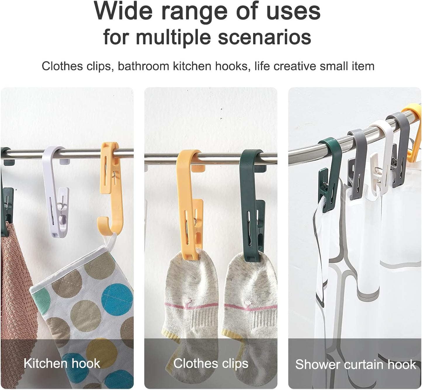 12 Pcs Large Clothes Pins Towel Clips, Multipurpose Clothes Pins Hook, Strong Plastic Clothes Hanger. S Hook for Shower Curtain Laundry Clothes pins