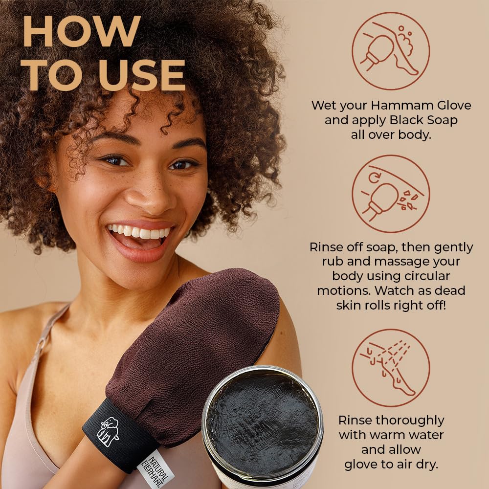 Natural Elephant Exfoliating Hammam Glove - Face and Body Exfoliator Mitt 5 and 10 Packs (2 Lilac, 2 Pink, 1 Teal (Pack of 5))