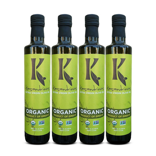 Kasandrinos Organic Olive Oil Extra Virgin, Polyphenol Rich Greek Olive Oil, 100% Organic First Cold Pressed, Mild + Delicate Flavor, Verified by Non GMO, 500 ml / 16.9 oz (Pack of 4)