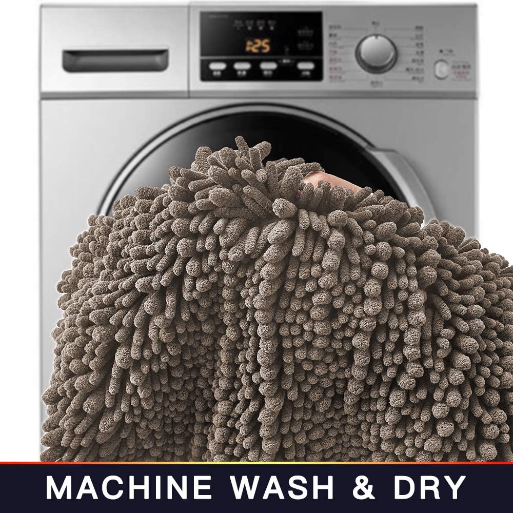 Walensee Bathroom Contour Rug Non Slip Toilet U Shaped Bath Mat (20x24, Taupe) Water Absorbent Super Soft Shaggy Chenille Machine Washable Dry Extra Thick Perfect Absorbant Best Plush Carpet