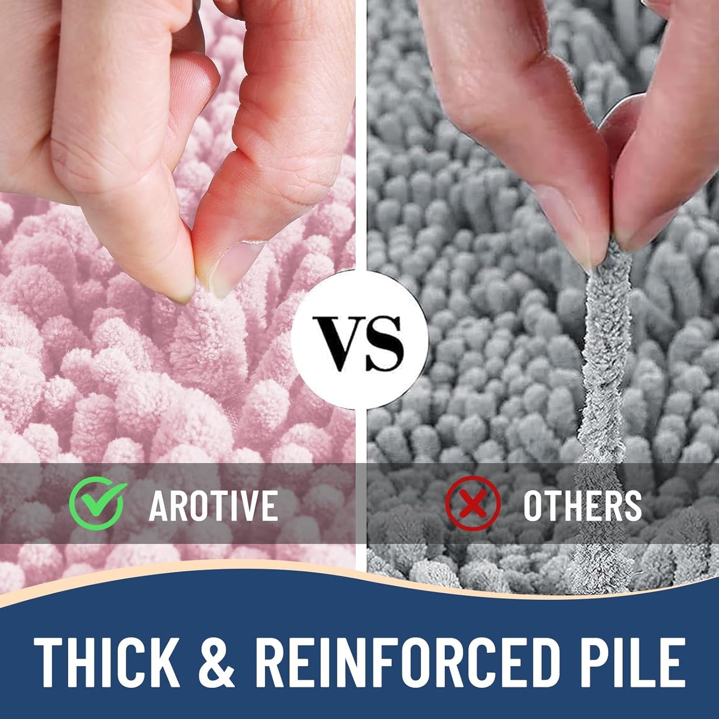 Arotive Luxury Chenille Bathroom Rug Mat, Extra Soft Thick Absorbent Shaggy Bath Rugs, Non-Slip Machine Wash Dry, Plush Bath Mats for Bathroom, Shower and Tub, 24x16, Pink