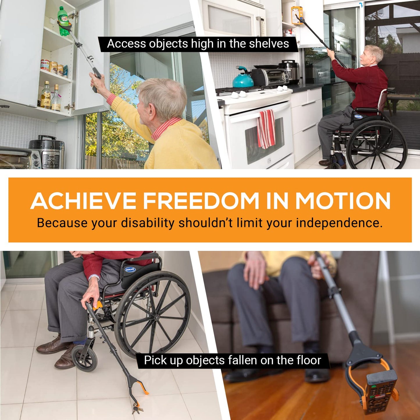 EZPIK Classic 32" Flexible Folding Grabber Tool for Elderly + Magnets, Reacher for Disabled & Seniors Heavy Duty Rotating Grippers for Reaching Underneath, Trash Grabbers & Pickers for Mobility