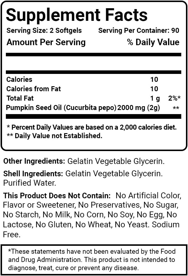 Best Naturals Pumpkin Seed Oil Bladder Control 1000 mg 180 Softgels