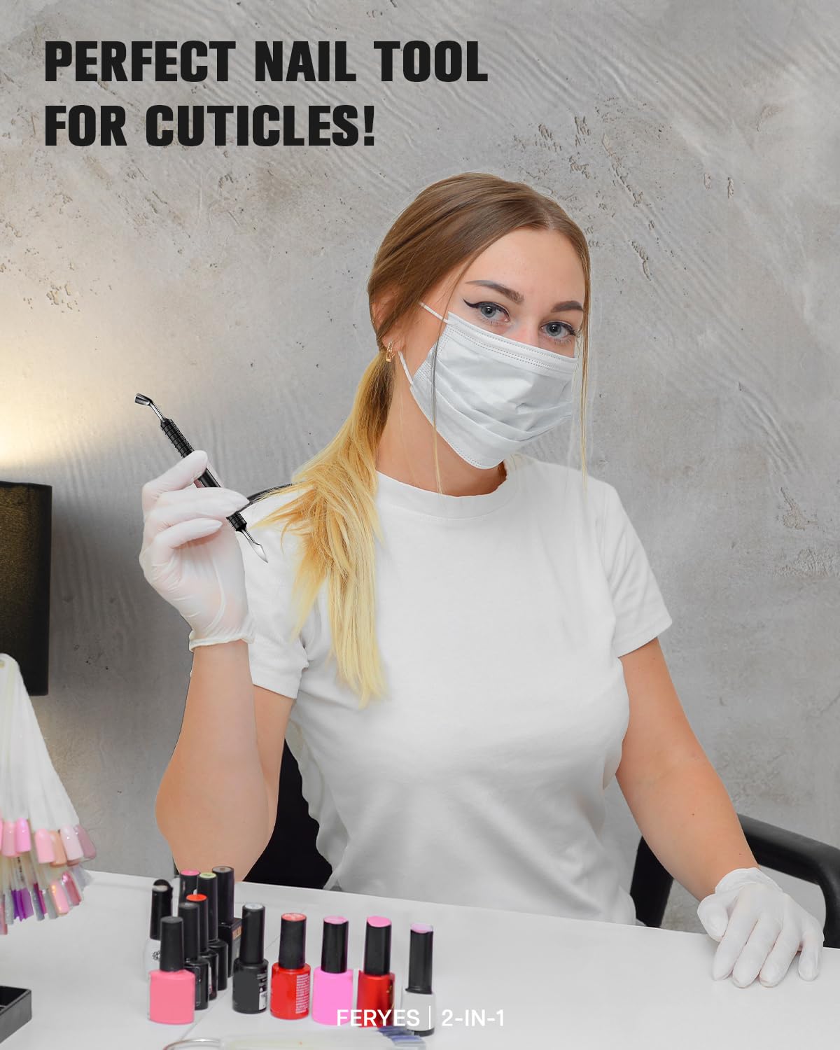 FERYES Upgraded Dual-Head Cuticle Pusher Tool - Horseshoe Shape & Chisel Edge Stainless Steel Remover Tool with Anti-Slip Wide Handle for Salon & Home Nail Care-Black