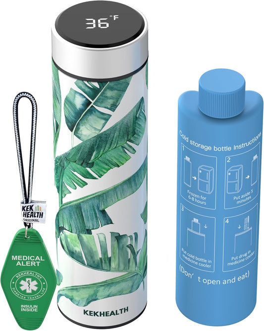 Compact 60H Insulin Cooler Travel Case Temp Display Medication Cooler for Travel TSA Approved Ice Packs Insulated Medicine Bag EpiPen Case Diabetic Cooler with QR Medical Alert Tag(Chloe)