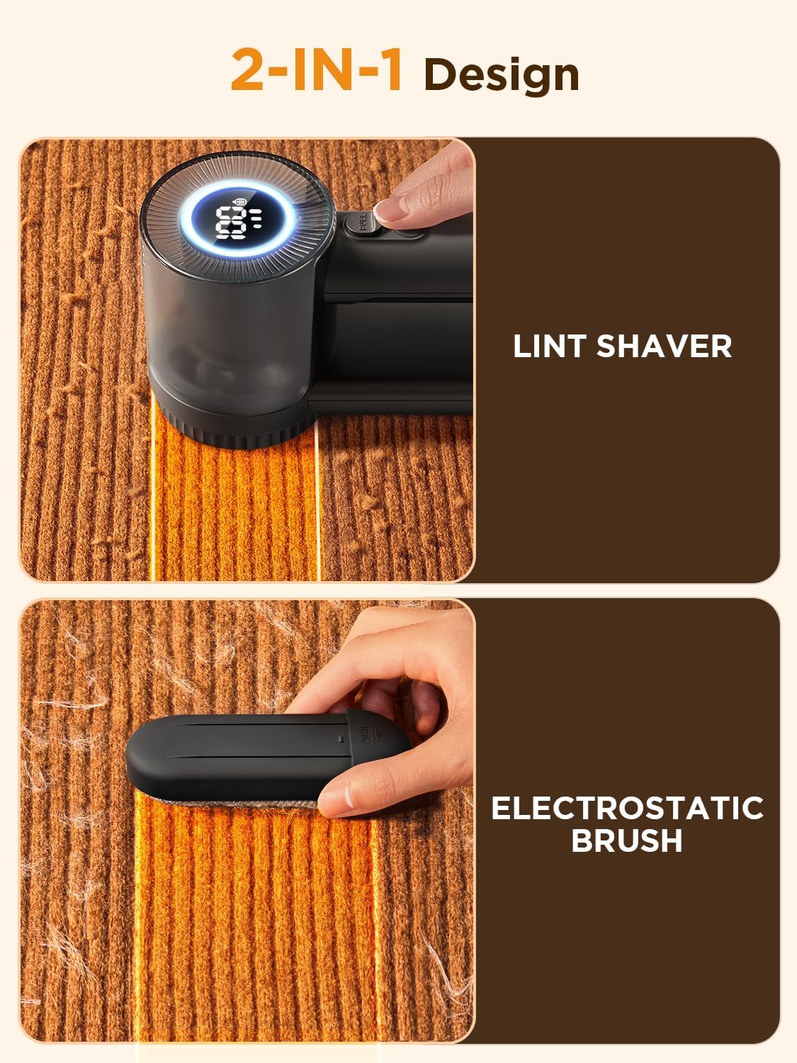 Rechargeable Fabric Shaver, Lint Remover for Clothes, Lint Shaver 6-Leaf Blades, 3-Speeds Lint Shaver with LED Display for Effortless Fuzz & Pill Removal for Clothes, Sweaters, Furniture, Black