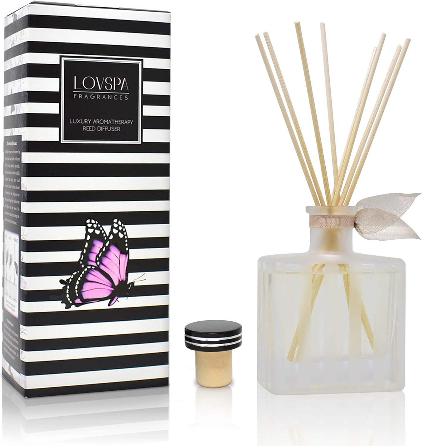 LOVSPA Reed Diffuser Set, Vanilla & Patchouli Scented Oil Diffuser with Sticks, Home Fragrance Accessories for Bathroom Shelf Decor, Aroma Diffusers for Home or Office Fall Decor, USA Made